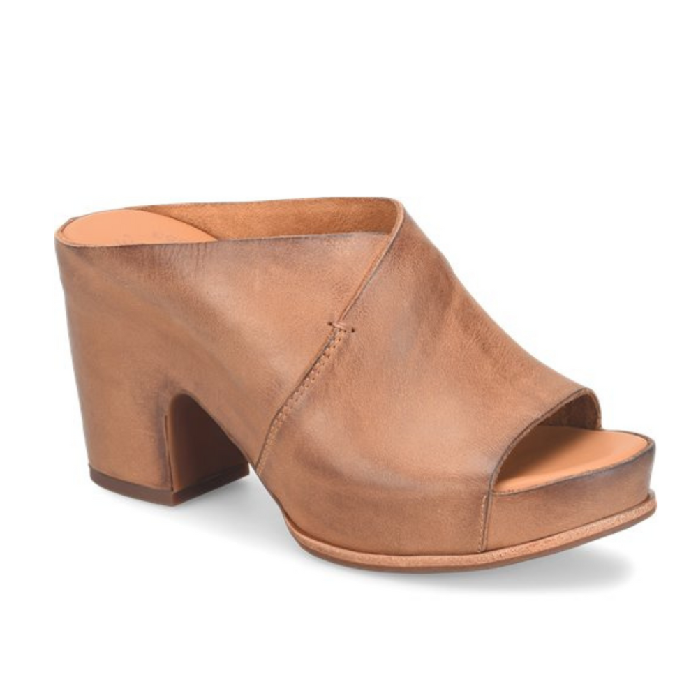 Shop the Kork-Ease Brown Leather Stowe Platform Slides at Harbour Thread women's boutique in Burlington, VT.