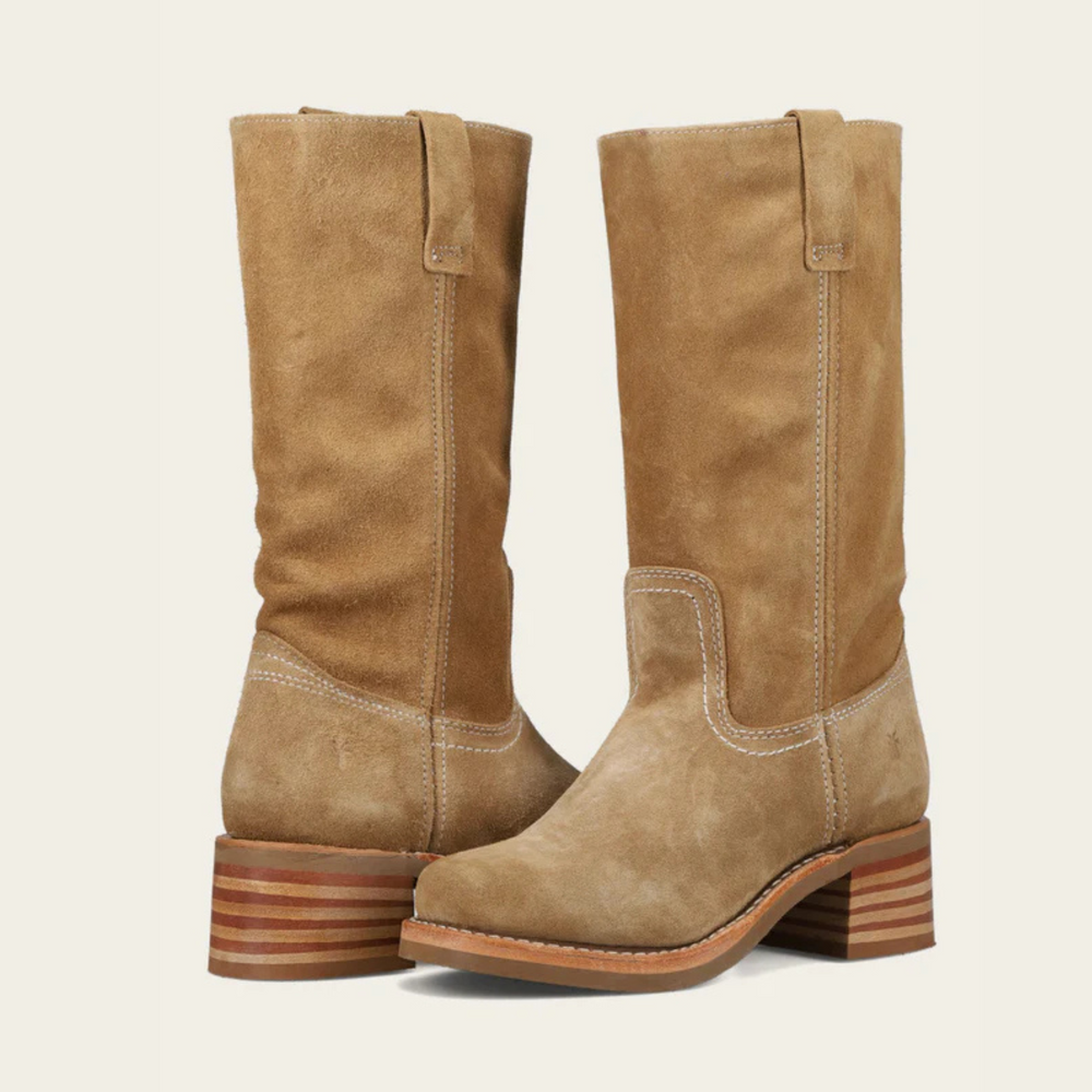 
                      
                        Pair of tan suede boots by FRYE
                      
                    