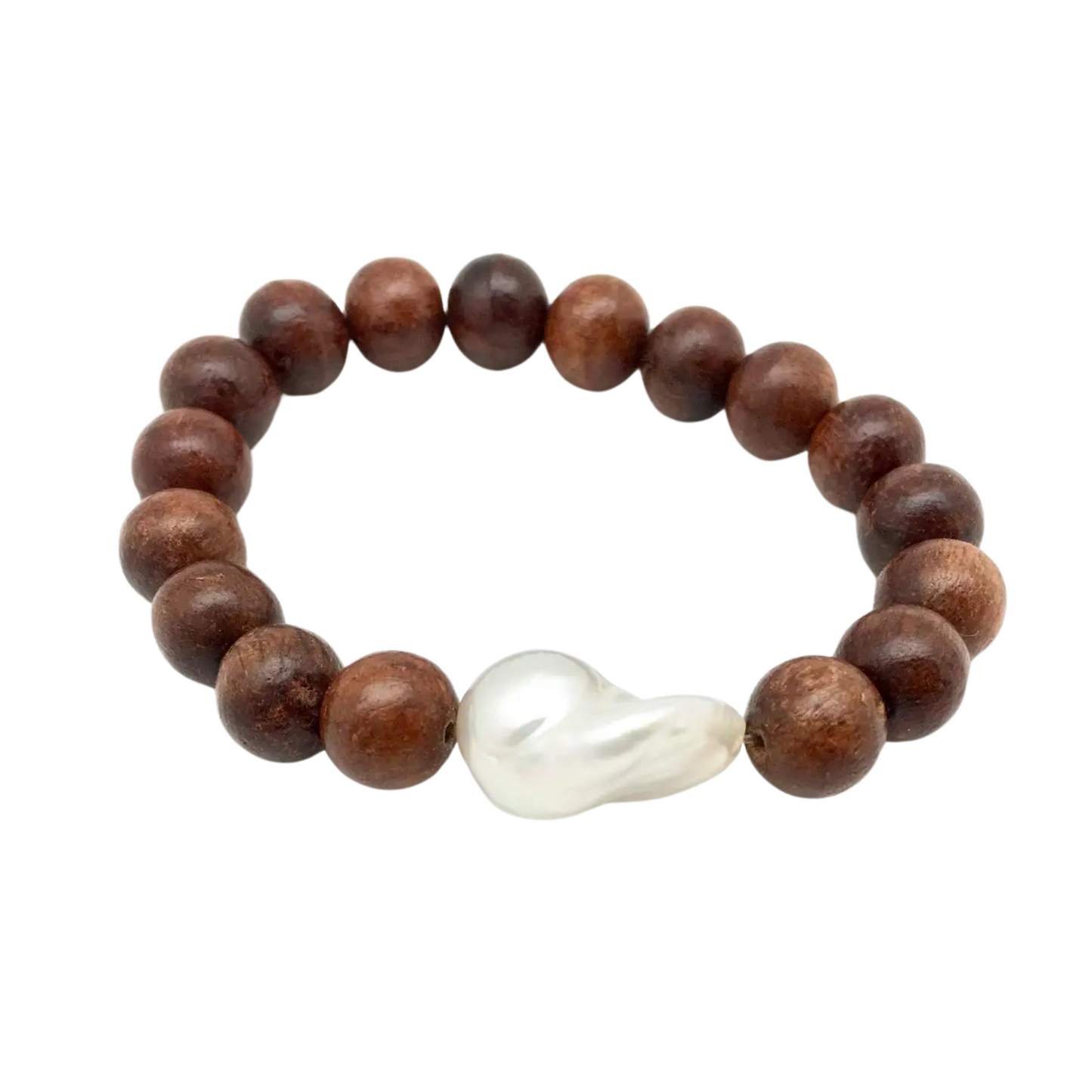 The Annie Baroque Wood and White Baroque Pearl Bracelet by In2 Design