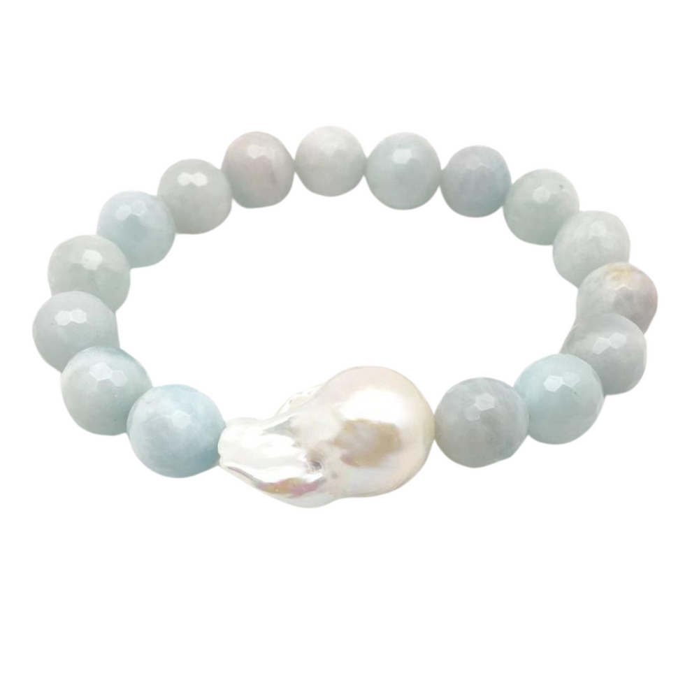 The Annie Baroque Aquamarine and White Baroque Pearl Bracelet by In2 Design