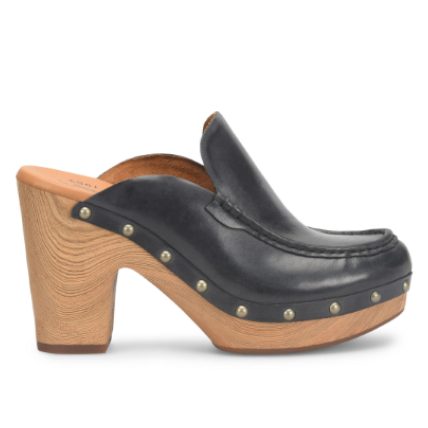 Side view of the Black Leather Spencer Clog by Kork-Ease