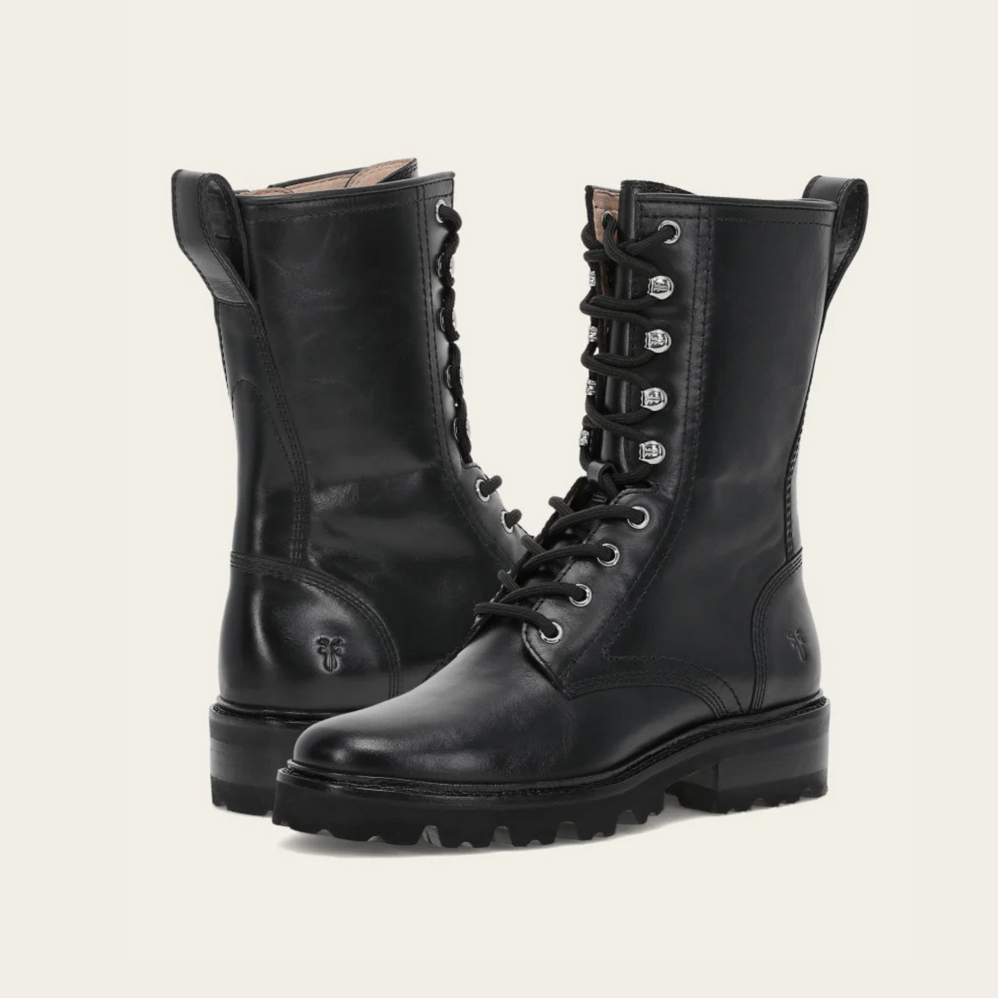 Pair of black leather combat boots from Frye