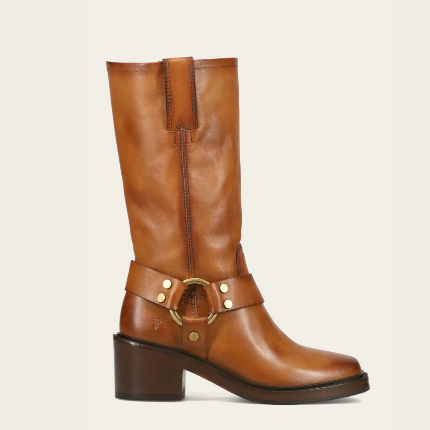 Women's brown leather boot with harness detail 