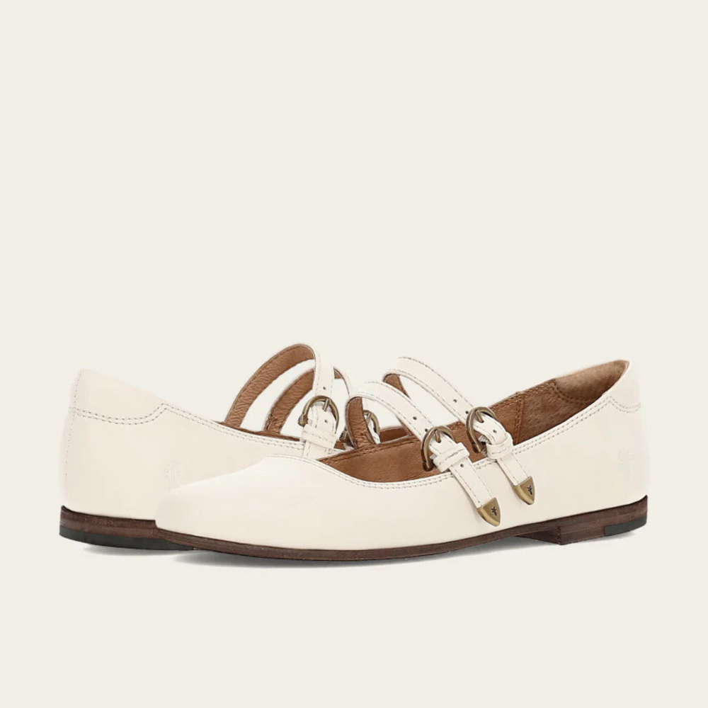 A pair of white double straps Mary Janes from Frye