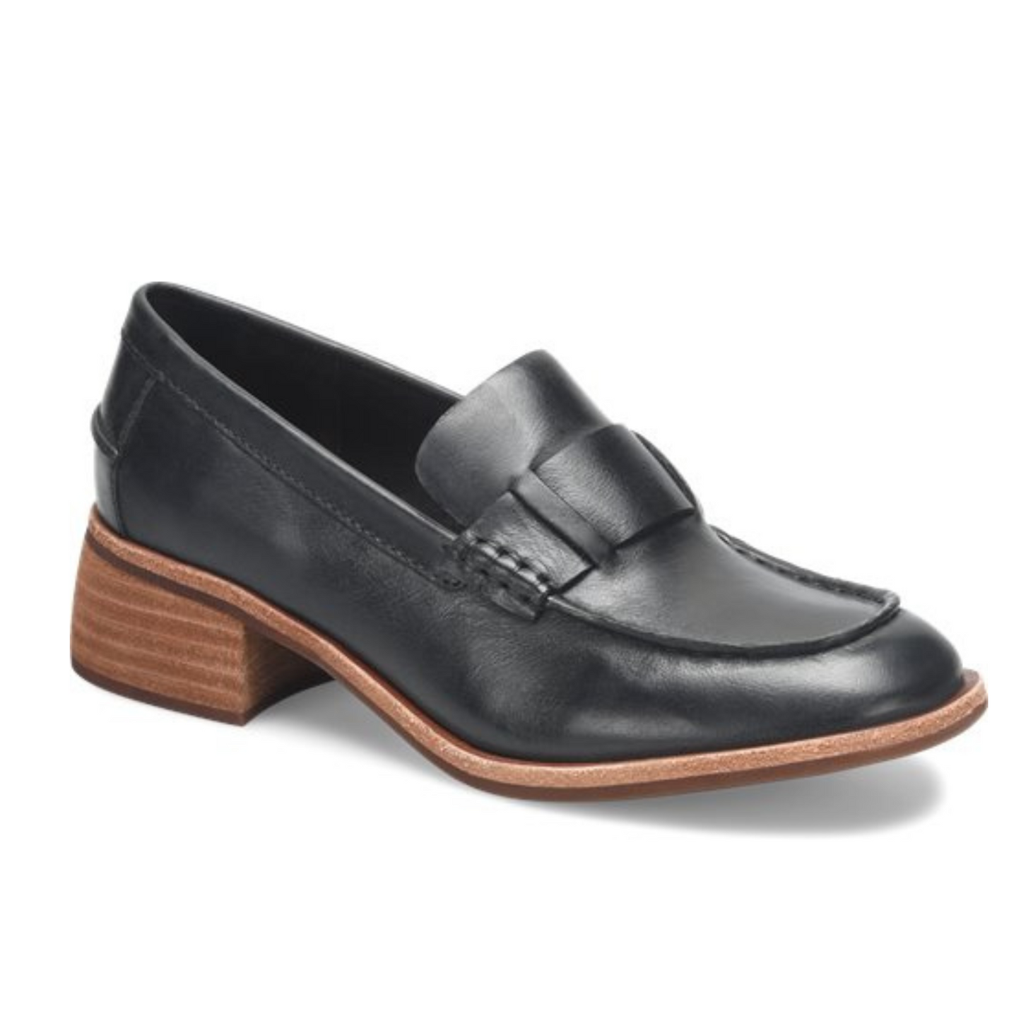 The Black Leather Kya Moc Toe Loafer by Kork-Ease