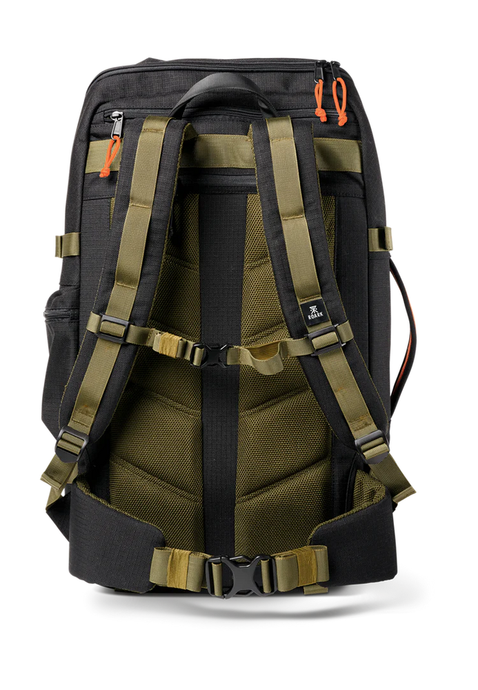 
                      
                        The back strap view of the black 5 Day Mule 55L Bag by Roark
                      
                    