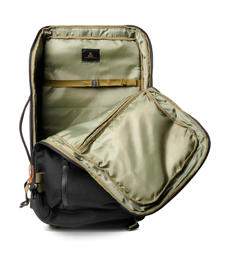 
                      
                        Open view of the black 5 Day Mule 55L Bag by Roark
                      
                    