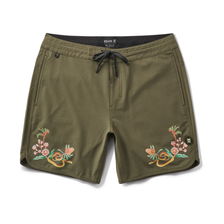 Enjoy the style and versatility of the Roark Chiller Boardshorts, available at Harbour Thread men's store in Burlington, VT for your summer style. 