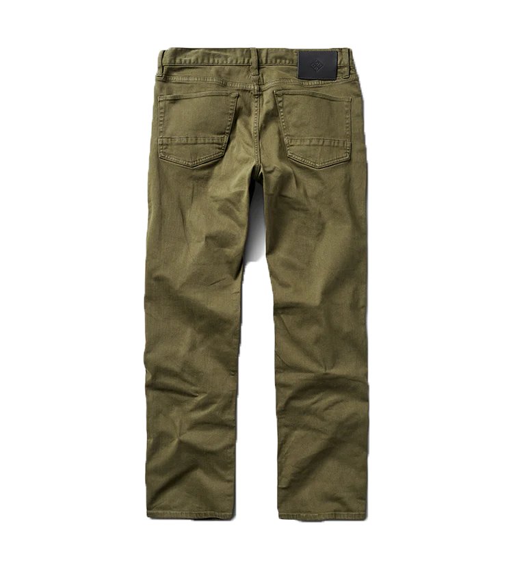 
                      
                        Back flat lay view of the dark green Hwy 128 5-pocket Denim by Roark
                      
                    