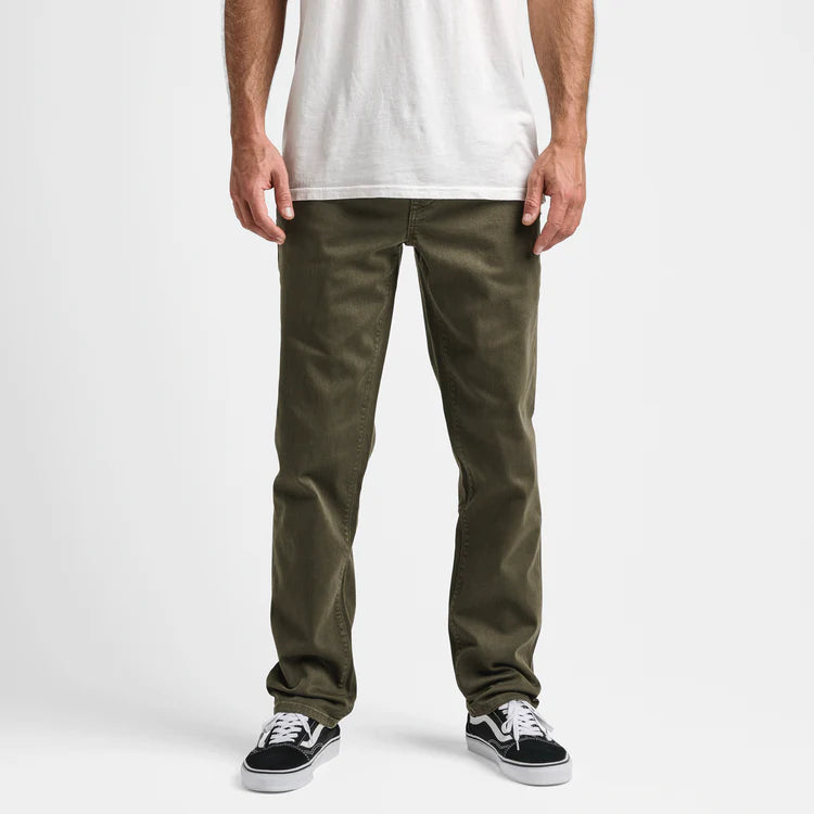 
                      
                        Front view of the dark green Hwy 128 5-pocket Denim by Roark
                      
                    