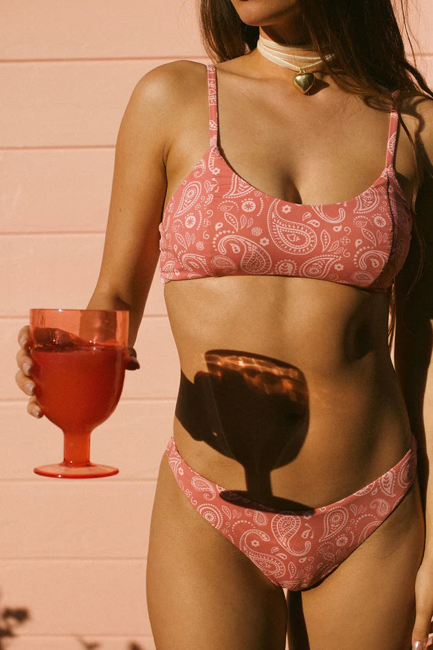 the pink paisley Redondo Adjustable Strap Bikini Top by Dippin Daisys