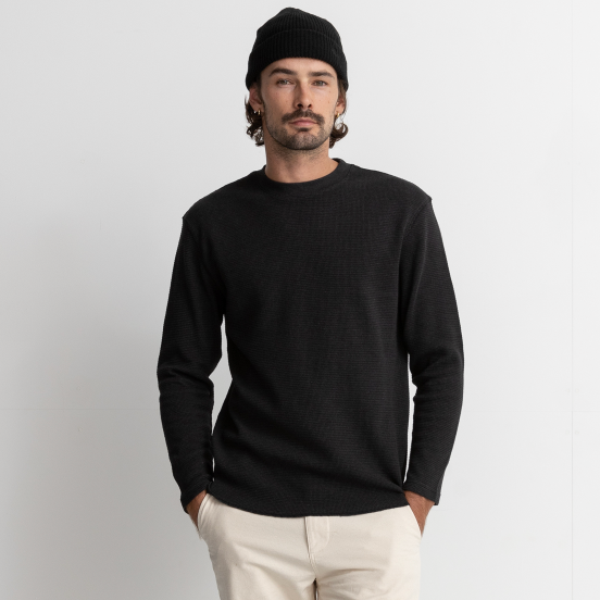 Rhythm Men's Classic Vintage Black Waffle Knit Shirt