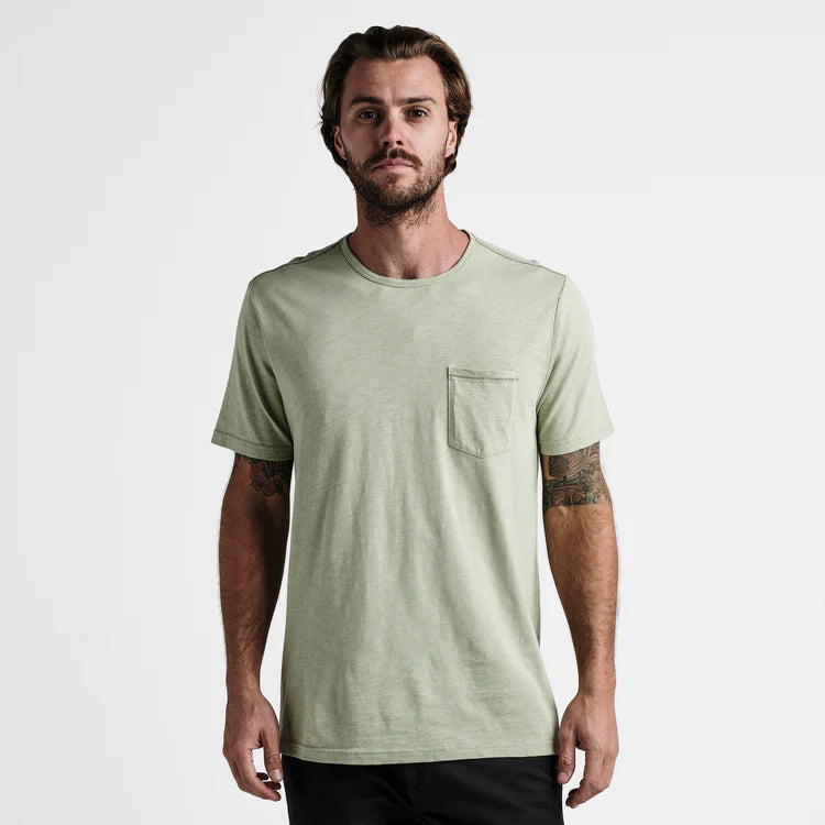 Front view of Roark's light green Well Worn Midweight Organic Cotton Tee 