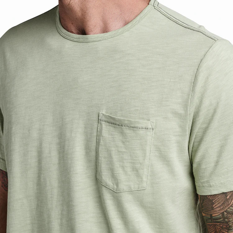 
                      
                        Front detail view of Roark's light green Well Worn Midweight Organic Cotton Tee
                      
                    