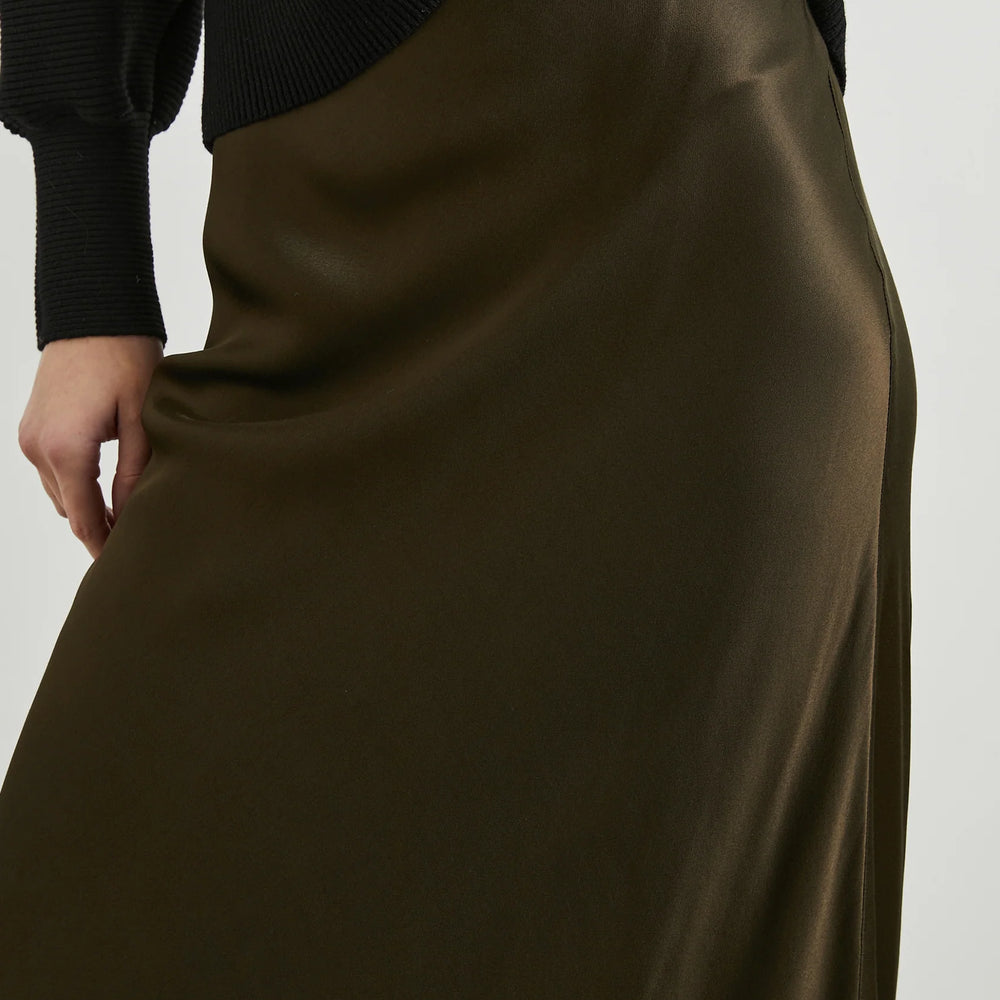 The Romina Skirt comes in a Dark Moss color that's perfect for fall and winter