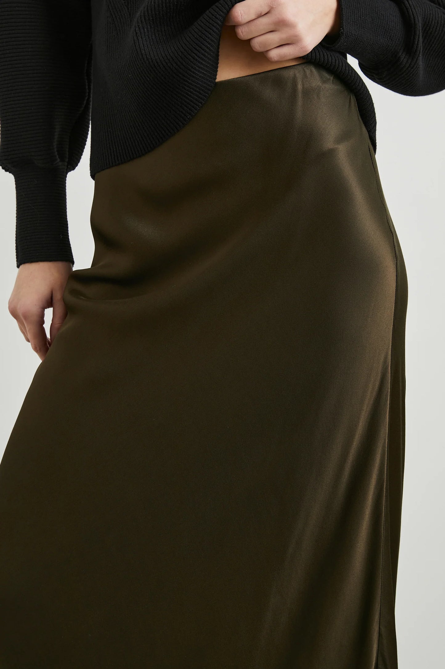 The Romina Skirt comes in a Dark Moss color that's perfect for fall and winter