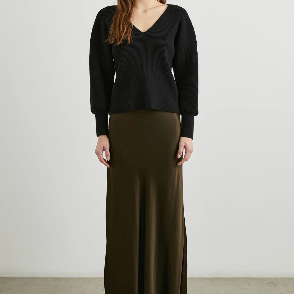 This gorgeous satin crepe skirt from Rails offers an effortlessly flattering silhouette you can dress up or down.