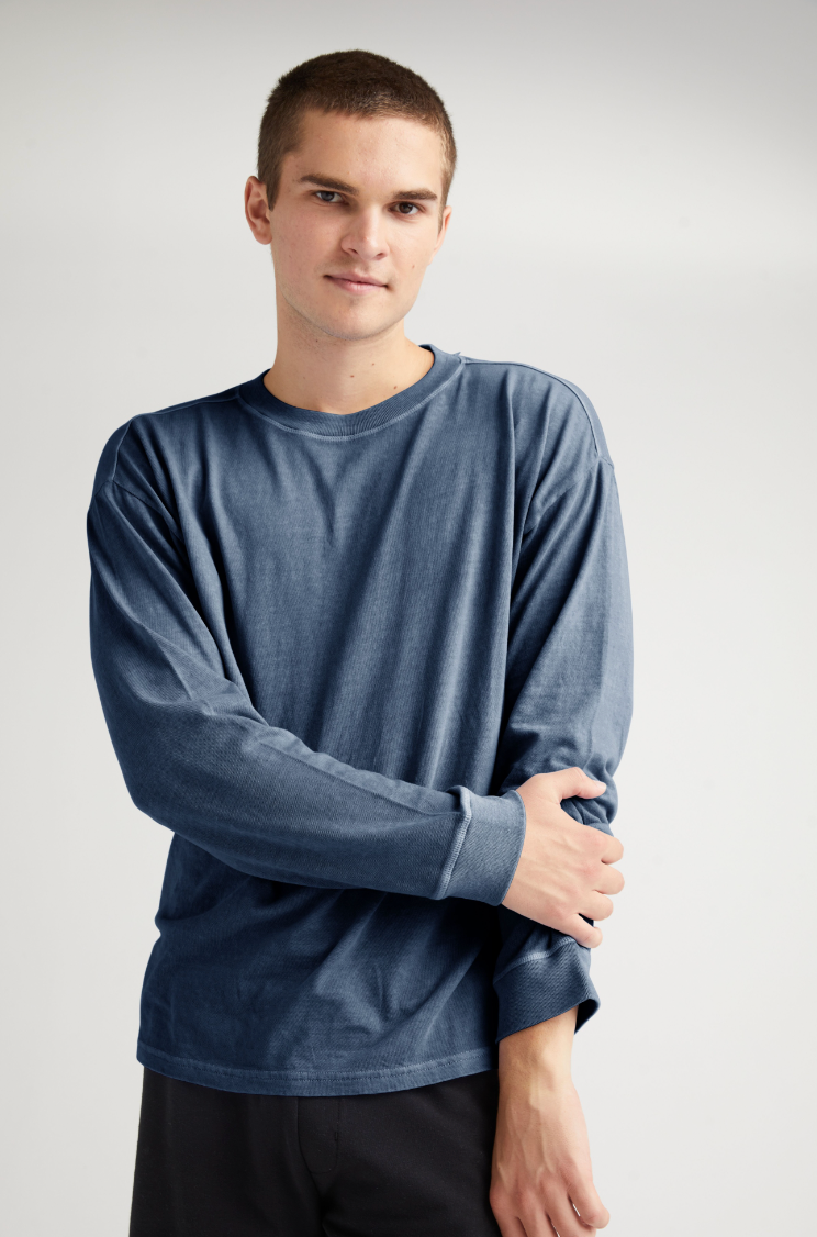 The Relaxed Long Sleeve Men's Tee by Richer Poorer in the color Moonlit Ocean