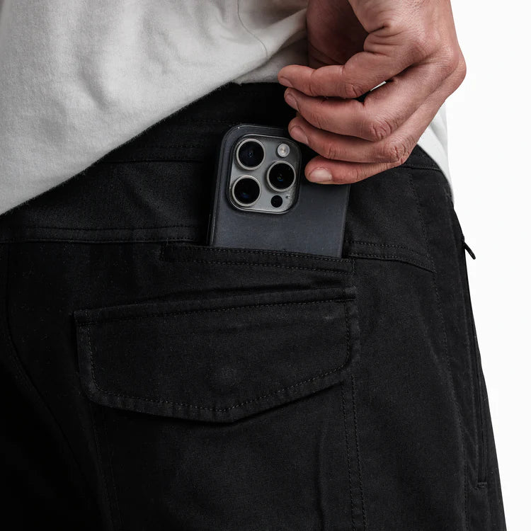 
                      
                        Back pocket details on the Black 17" Layover Traveler Shorts by Roark
                      
                    