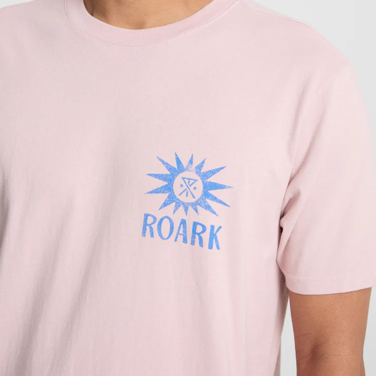
                      
                        Dusty Violet short sleeve t-shirt with blue custom Roark chest graphic
                      
                    
