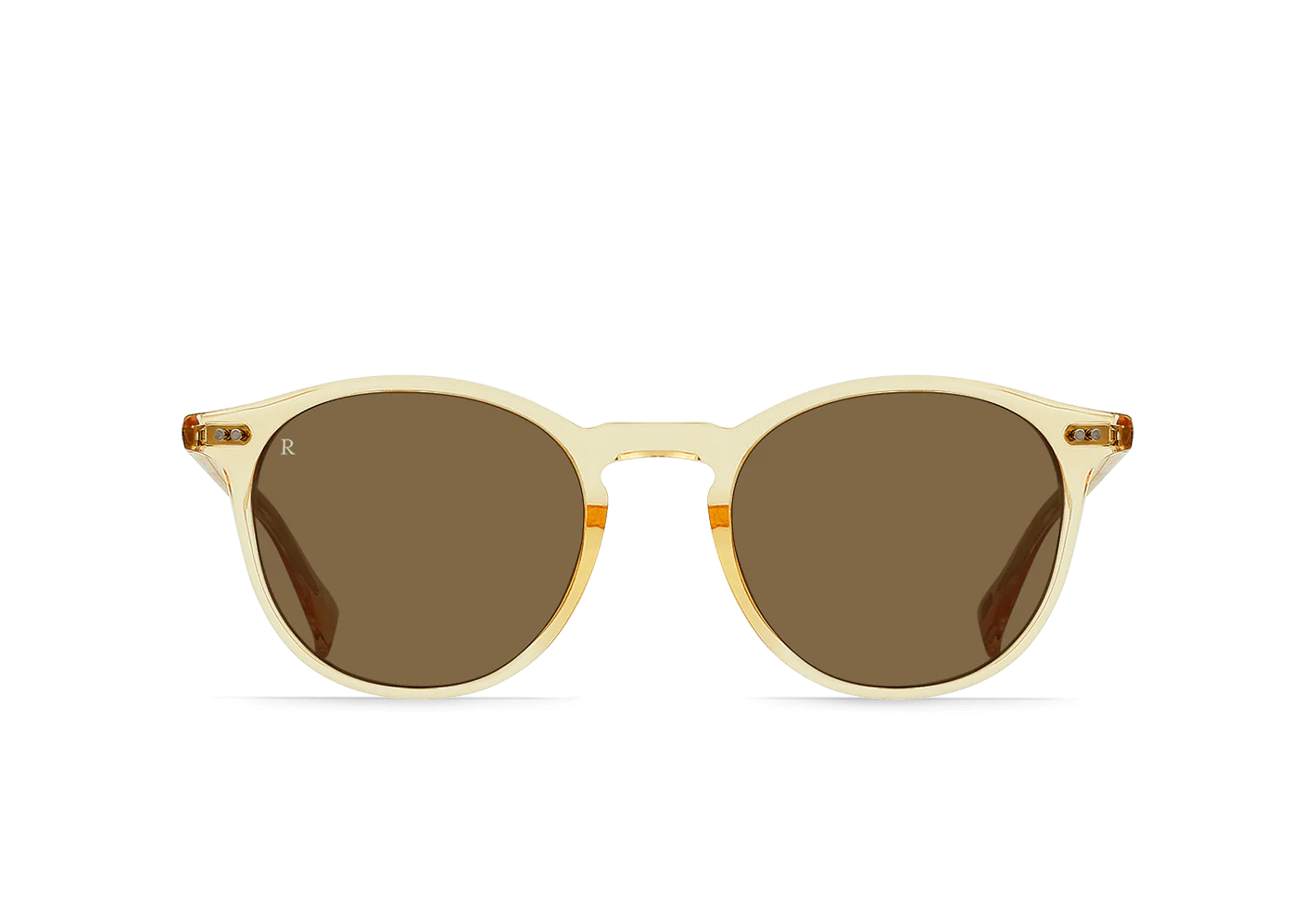 RAEN's Basq Round Sunglasses with Champagne Crystal frames and Suntan lenses.
