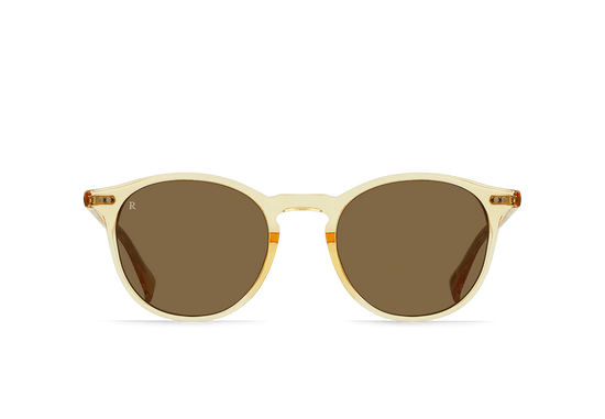RAEN's Basq Round Sunglasses with Champagne Crystal frames and Suntan lenses.