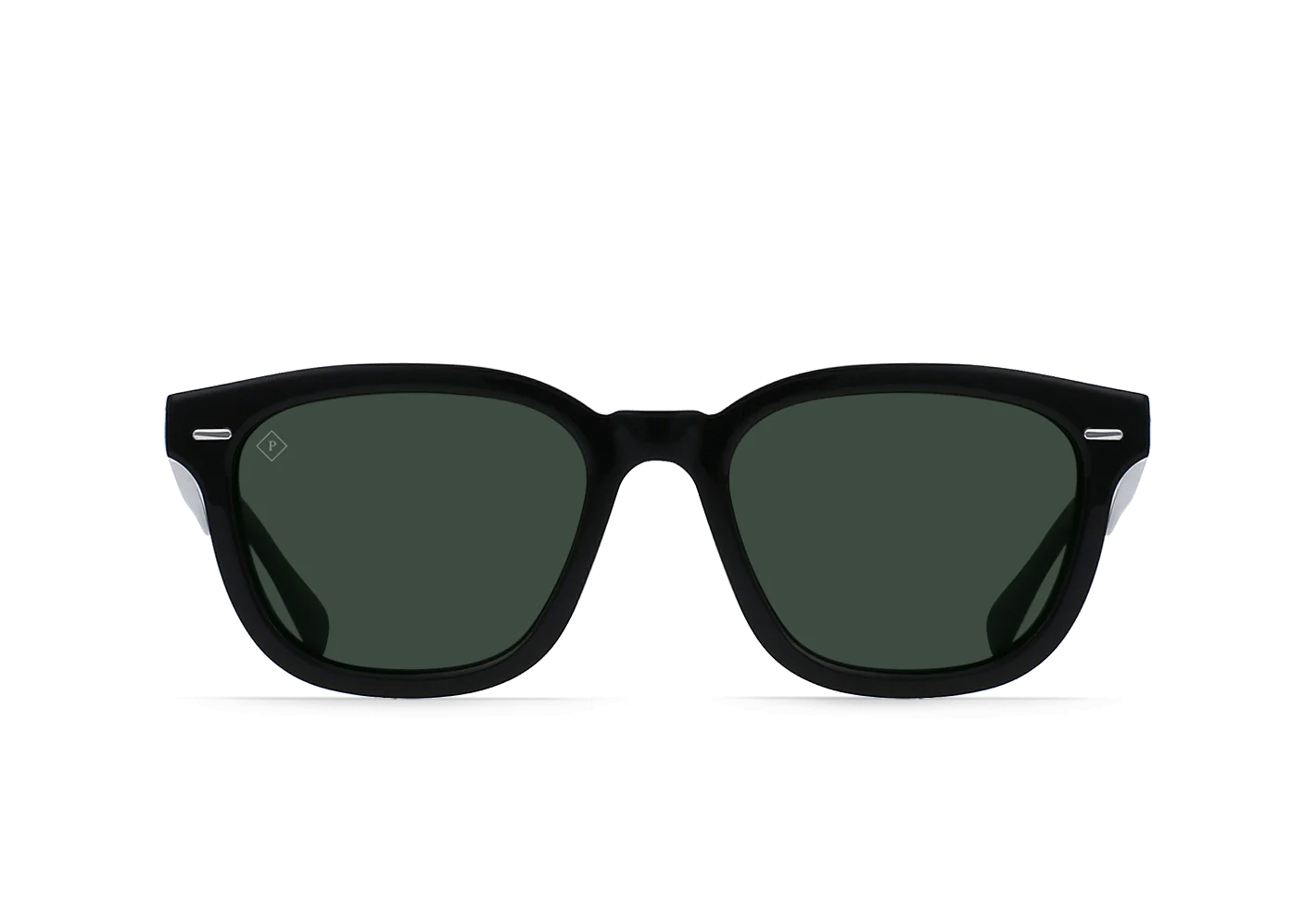 RAEN's Myles Square Sunglasses with  Recycled Black frames and Green Polarized lenses