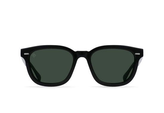 RAEN's Myles Square Sunglasses with  Recycled Black frames and Green Polarized lenses