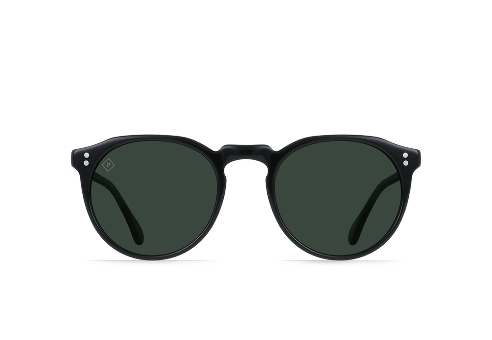 RAEN Remmy Unisex Retro Round Sunglasses - Recycled Black/Green Polarized