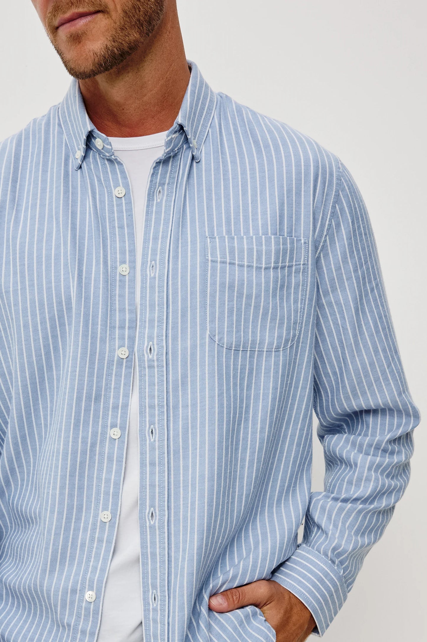 men's blue and white stripe oxford shirt