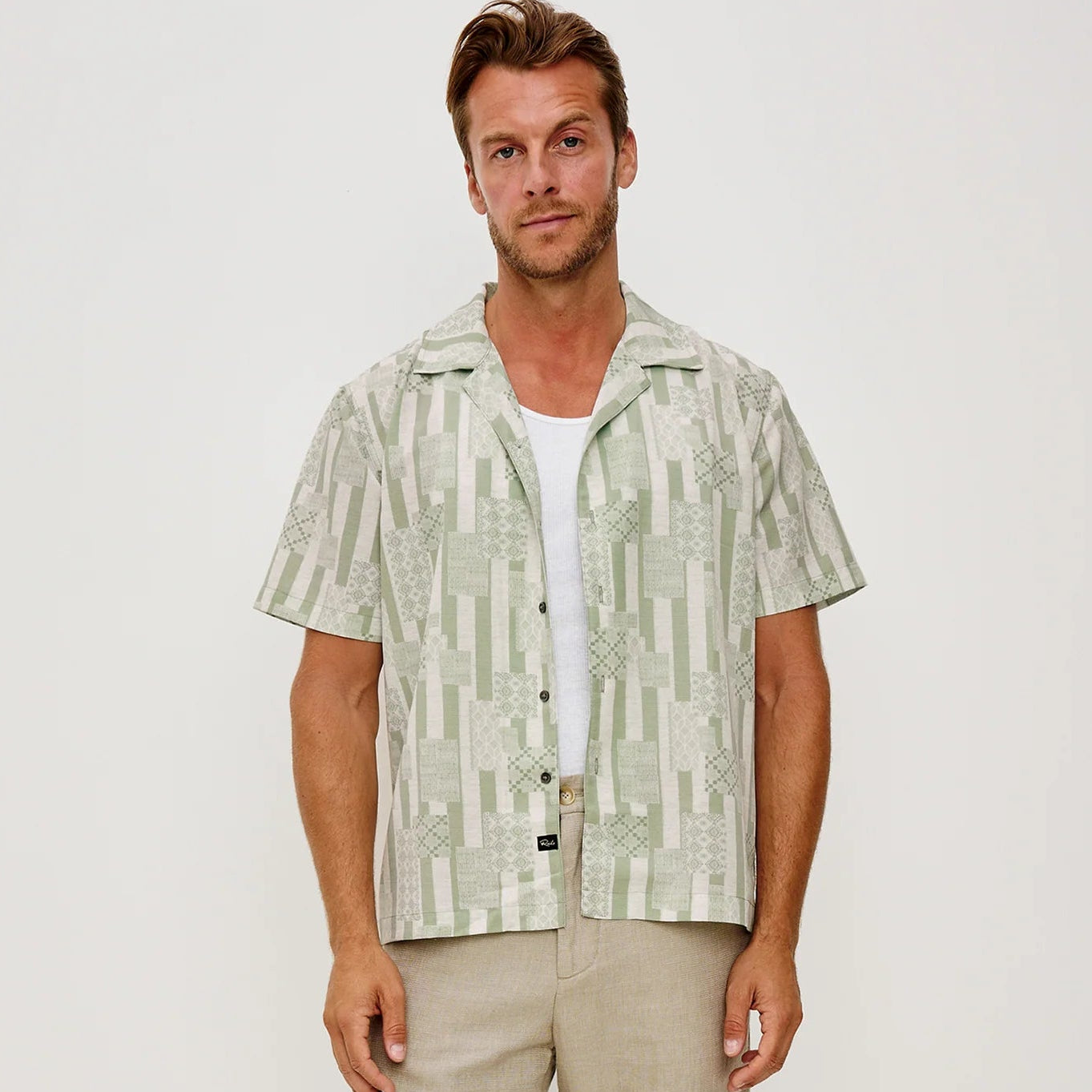 Rails Rhodes Shirt in Patchwork Stripe Sage, available now at Harbour Thread men's store