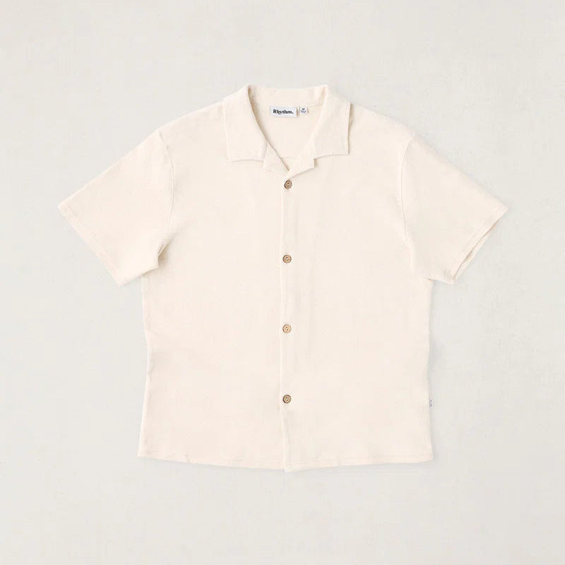 Rhythm men's Reverse Terry Short Sleeve Shirt in Natural, available now at Harbour Thread men's store