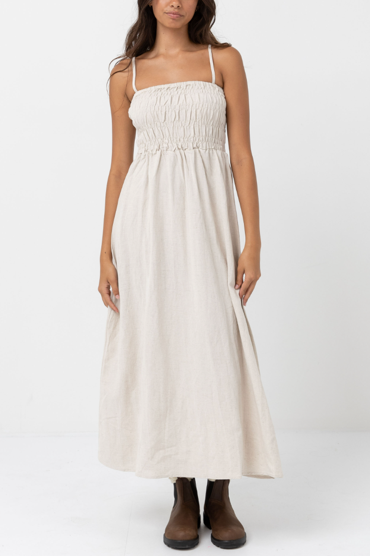 Classic Shirred Midi Dress Oat M