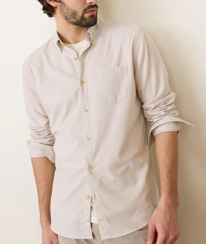 The warm cream stripe California Oxford Shirt by Marine Layer is available at Harbour Thread. 