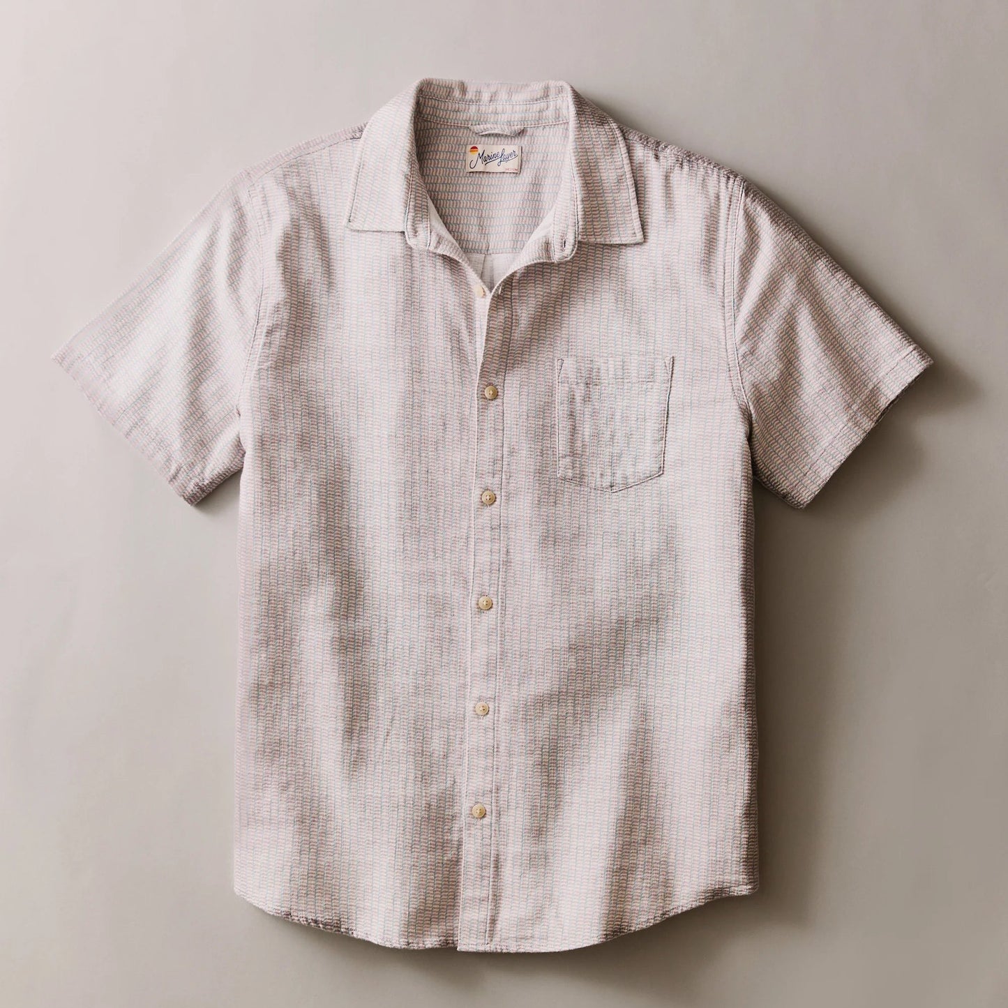 Marine Layer Stretch Selvage Short Sleeve Shirt in Purple Matchstick Print