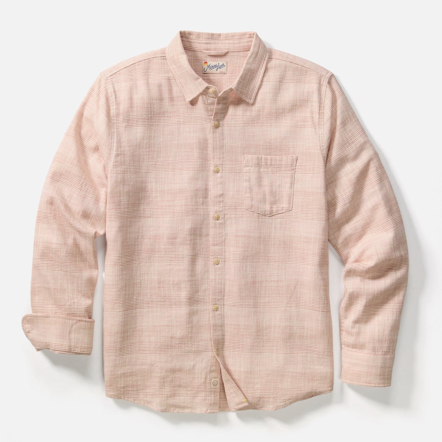 Marine Layer Men's Stretch Selvage Long Sleeve Shirt in Warm Stripe