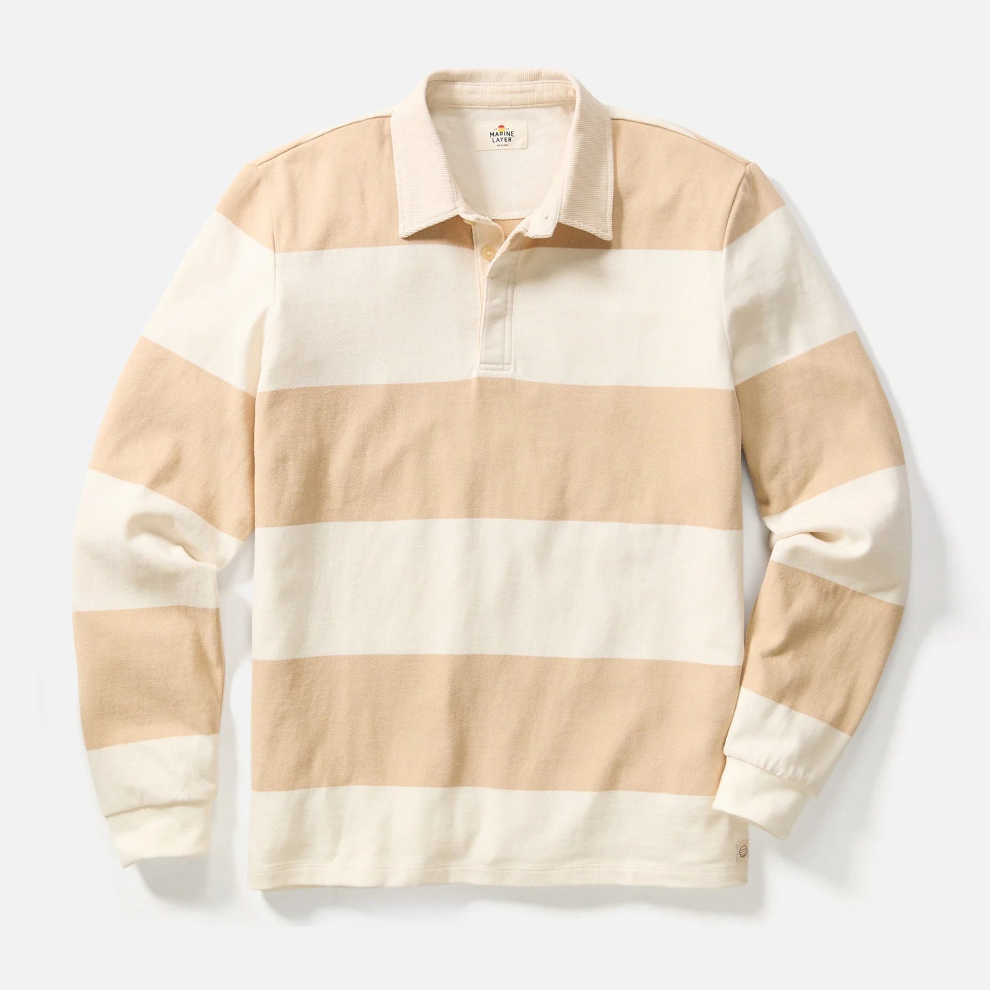 Marine Layer Sueded Rugby Polo in Warm Sand/Whitecap