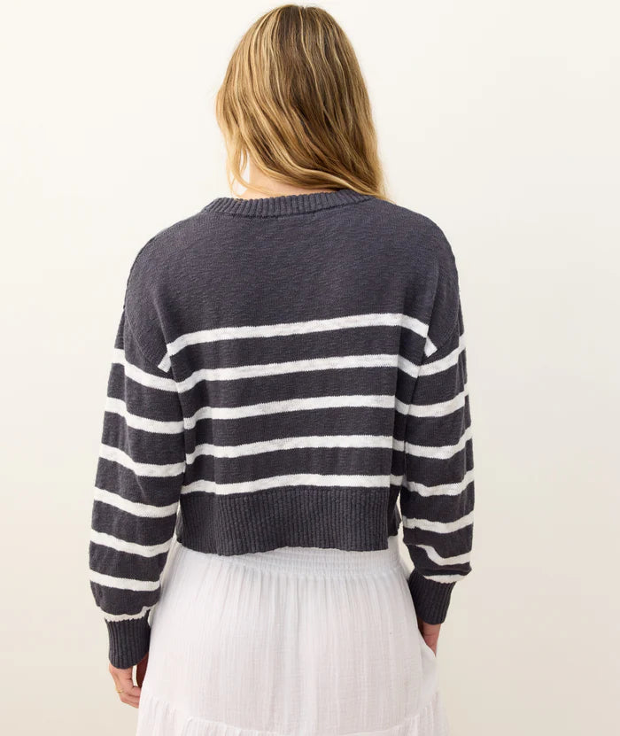 This women's striped pullover from Marine Laye hits at the high hip