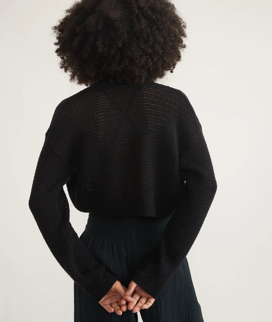 Back view of Marine Layer's Anacapa Cardigan in the color Black
