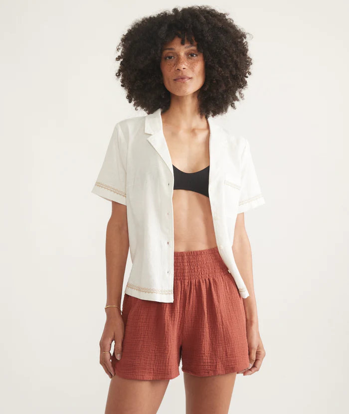 Marine Layer's Cali Double Cloth Short in the colorRust