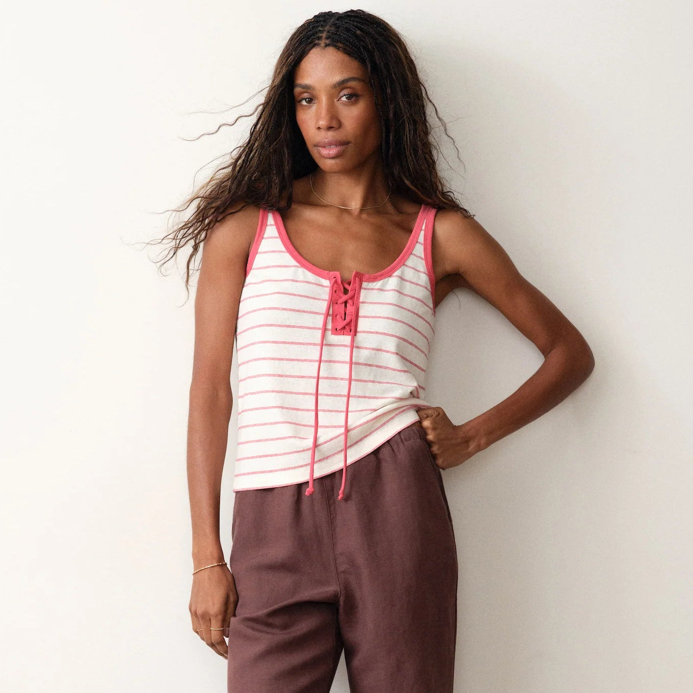 Marine Layer Women's Red & Cream Stripe Laci Hemp Tank