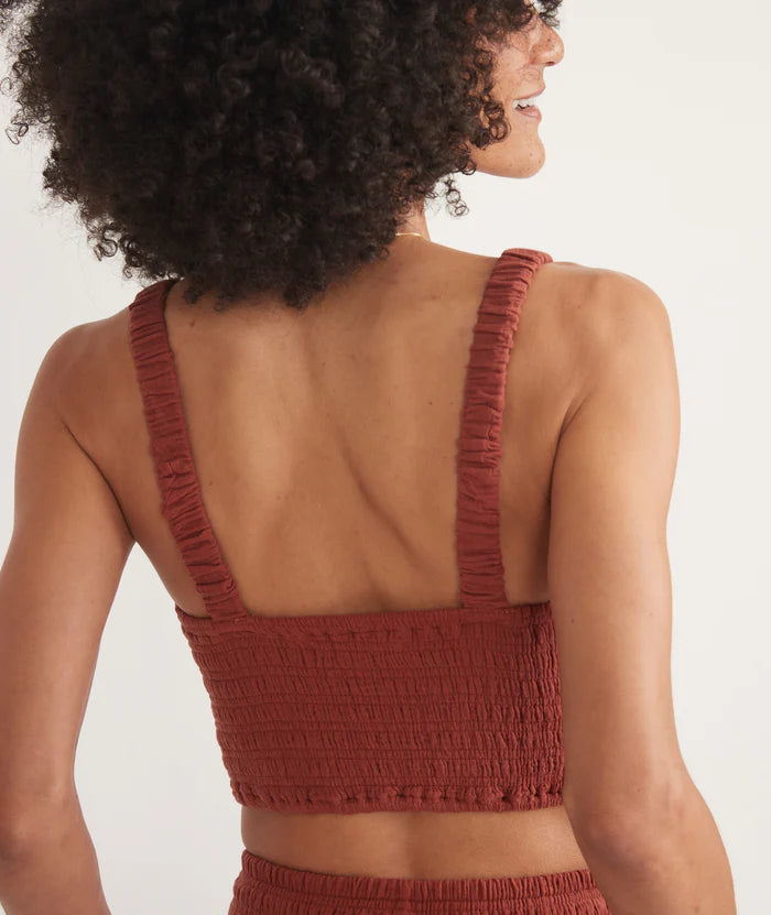 Back view of Marine Layer's Lila Double Cloth Tank in the color Rust