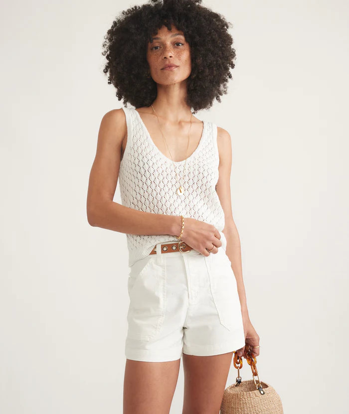 Marine Layer's Maya Utility Short in the color Antique White