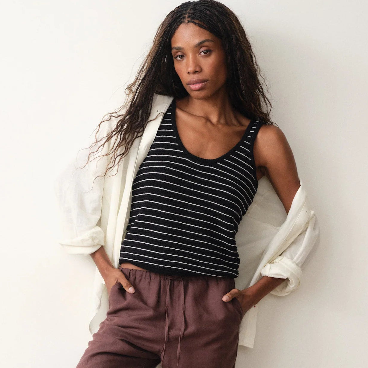 Marine Layer Siena Sweater Tank - Neutral Stripe / XS