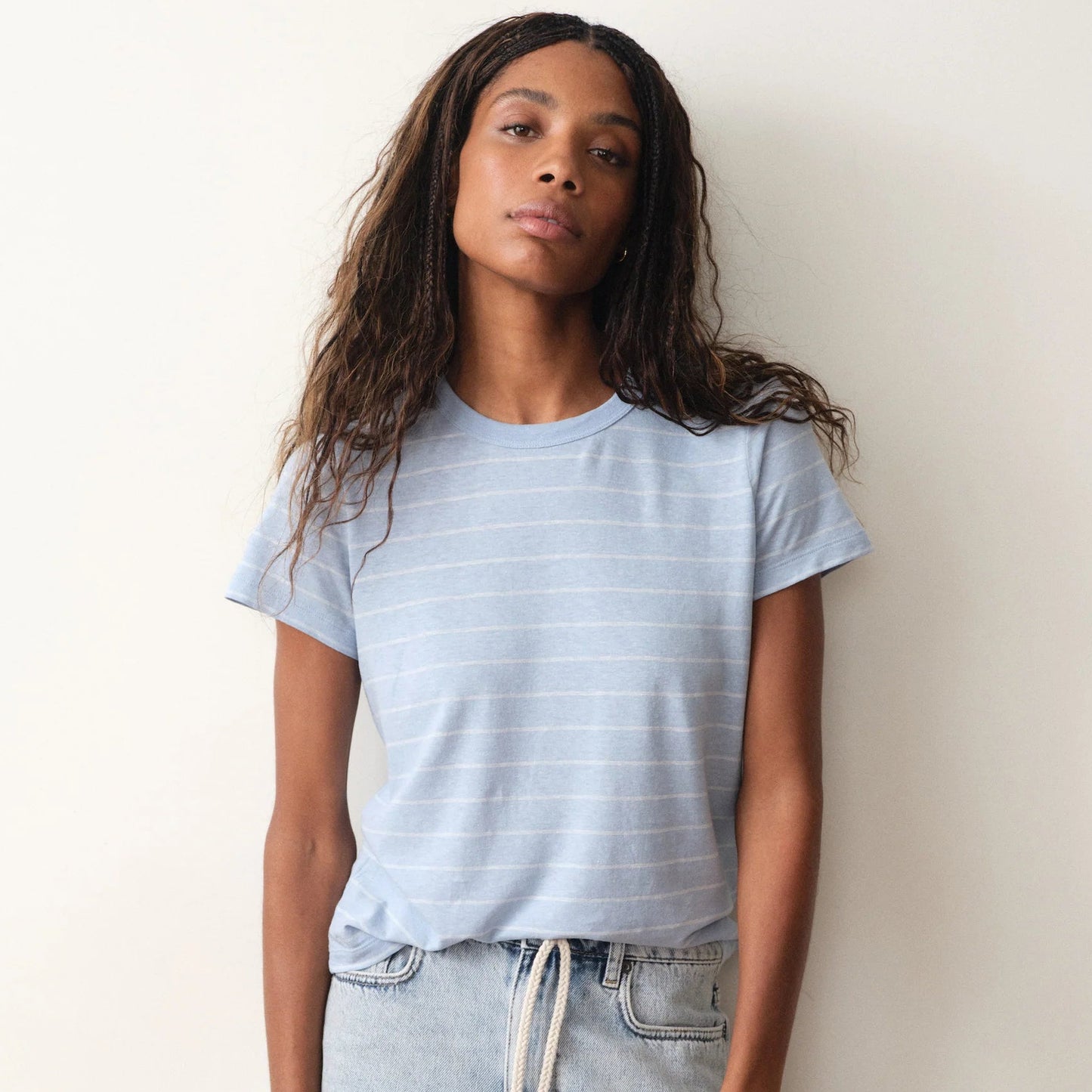 ML Women's Soft Chambray Stripe Tried & True Hemp Crew Tee