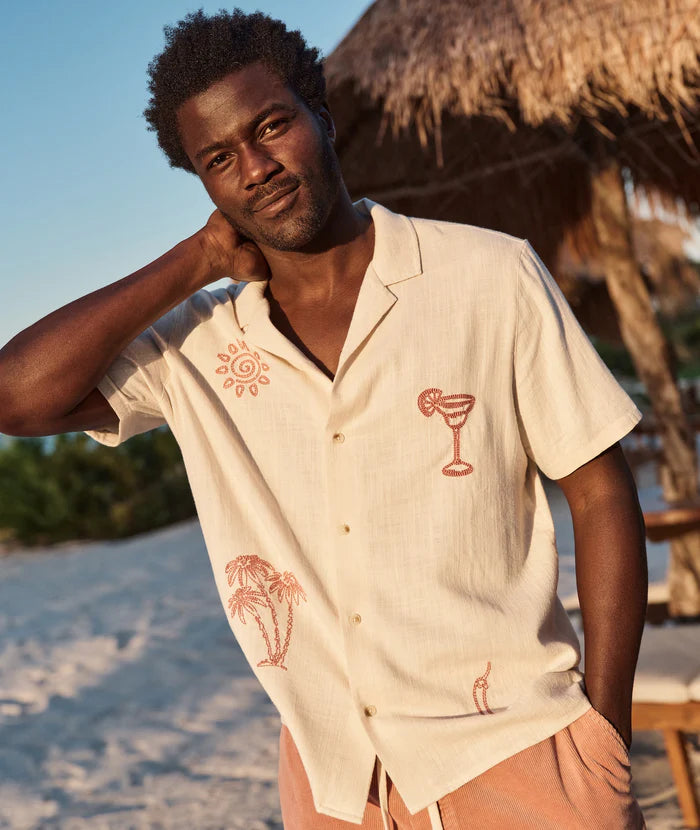 The Marine Layer Embroidered Resort Shirt in the color Natural