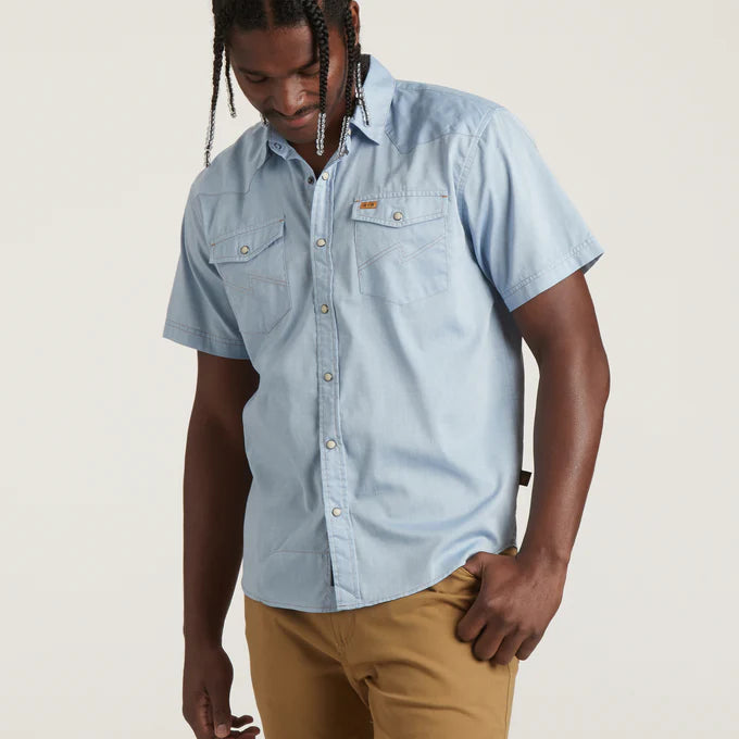 Front view of the Faded Blue Oxford H Bar B Snapshirt  by Howler Bros