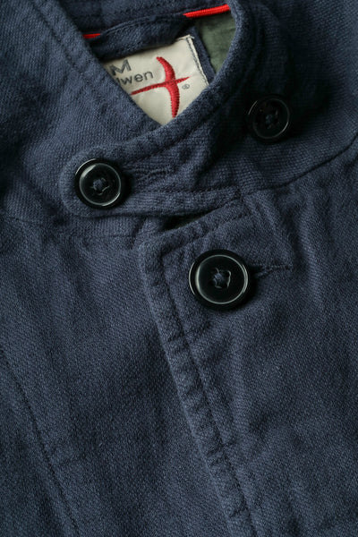 Design detail on Relwen's Tropical Trap Blazer in the color Navy Faded Linen