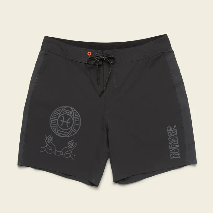 Flat lay view of the Del Este Fortune Teller Men's Boardshorts