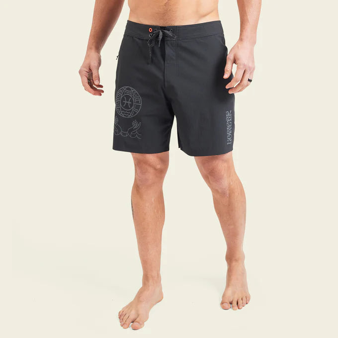 Front view of the Del Este Fortune Teller Men's Boardshorts